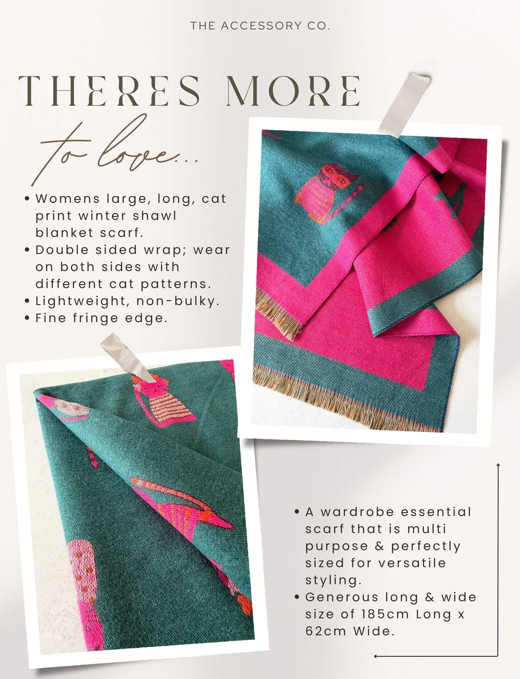 LARGE CASHMERE TEAL CAT PRINT REVERSIBLE WINTER SHAWL BLANKET SCARF