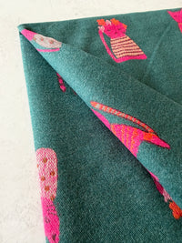 LARGE CASHMERE TEAL CAT PRINT REVERSIBLE WINTER SHAWL BLANKET SCARF