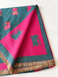 LARGE CASHMERE TEAL CAT PRINT REVERSIBLE WINTER SHAWL BLANKET SCARF