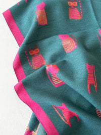 LARGE CASHMERE TEAL CAT PRINT REVERSIBLE WINTER SHAWL BLANKET SCARF