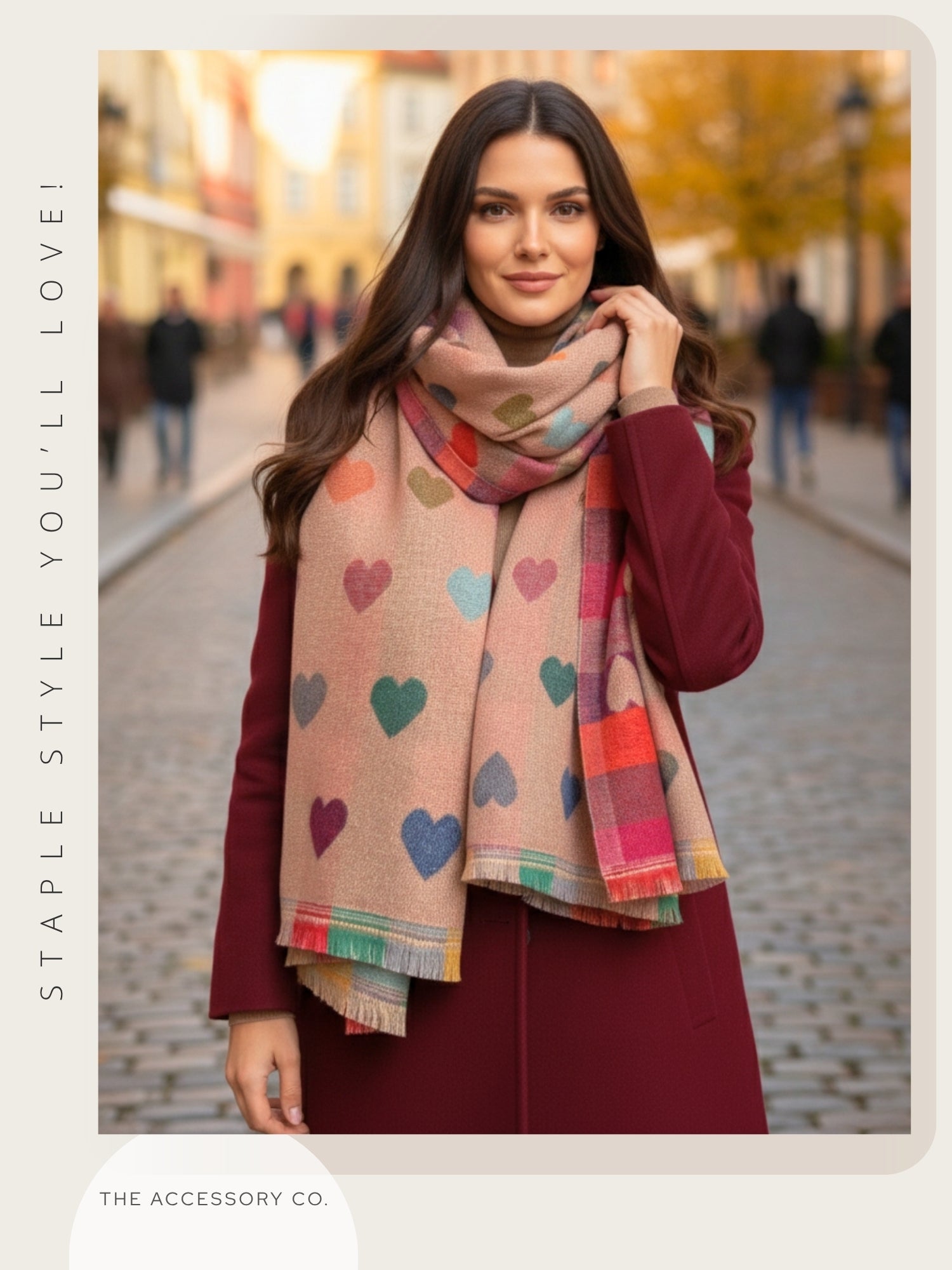 LARGE CHECKED HEART PRINT REVERSIBLE WINTER SHAWL BLANKET SCARF - PINK