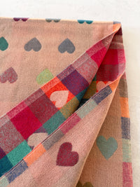 LARGE CHECKED HEART PRINT REVERSIBLE WINTER SHAWL BLANKET SCARF - PINK