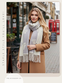 LARGE CREAM HIGHLAND COW CASHMERE REVERSIBLE SHAWL SCARF