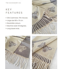 LARGE CREAM HIGHLAND COW CASHMERE REVERSIBLE SHAWL SCARF