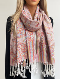 LARGE CREAM MULTI COLOUR PAISLEY PASHMINA SHAWL SCARF WRAP