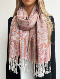 LARGE CREAM MULTI COLOUR PAISLEY PASHMINA SHAWL SCARF WRAP
