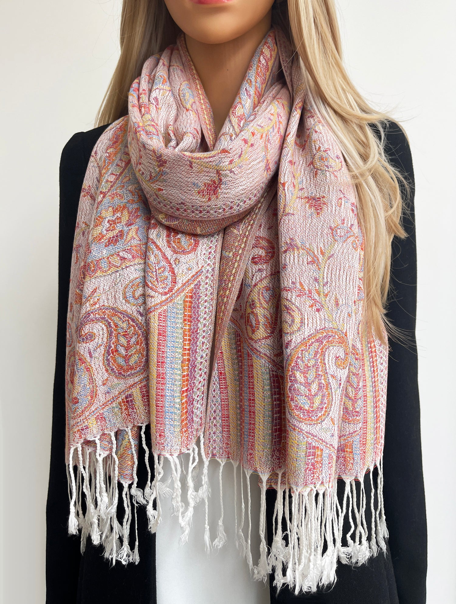 LARGE CREAM MULTI COLOUR PAISLEY PASHMINA SHAWL SCARF WRAP