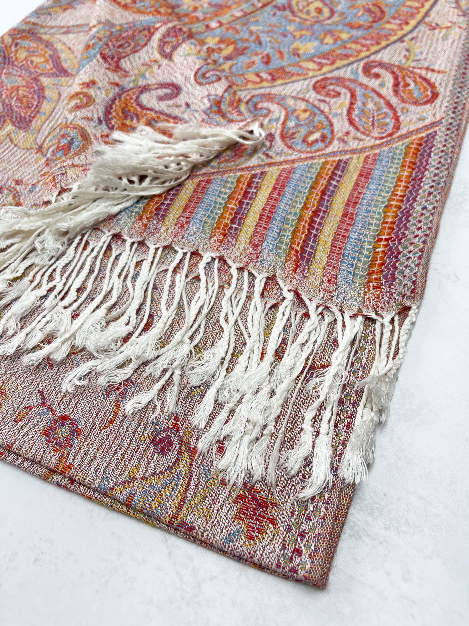 LARGE CREAM MULTI COLOUR PAISLEY PASHMINA SHAWL SCARF WRAP