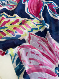 LARGE FUCHSIA NAVY BLUE BRIGHT FLORAL COTTON MIX SCARF