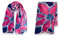 LARGE FUCHSIA NAVY BLUE BRIGHT FLORAL COTTON MIX SCARF