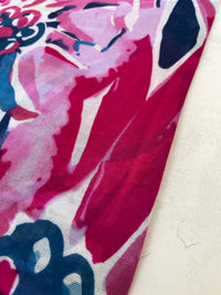 LARGE FUCHSIA NAVY BLUE BRIGHT FLORAL COTTON MIX SCARF