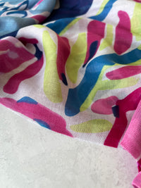 LARGE FUCHSIA NAVY BLUE BRIGHT FLORAL COTTON MIX SCARF