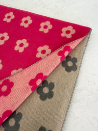 LARGE FUCHSIA PINK FLOWER PRINT REVERSIBLE WINTER SHAWL BLANKET SCARF