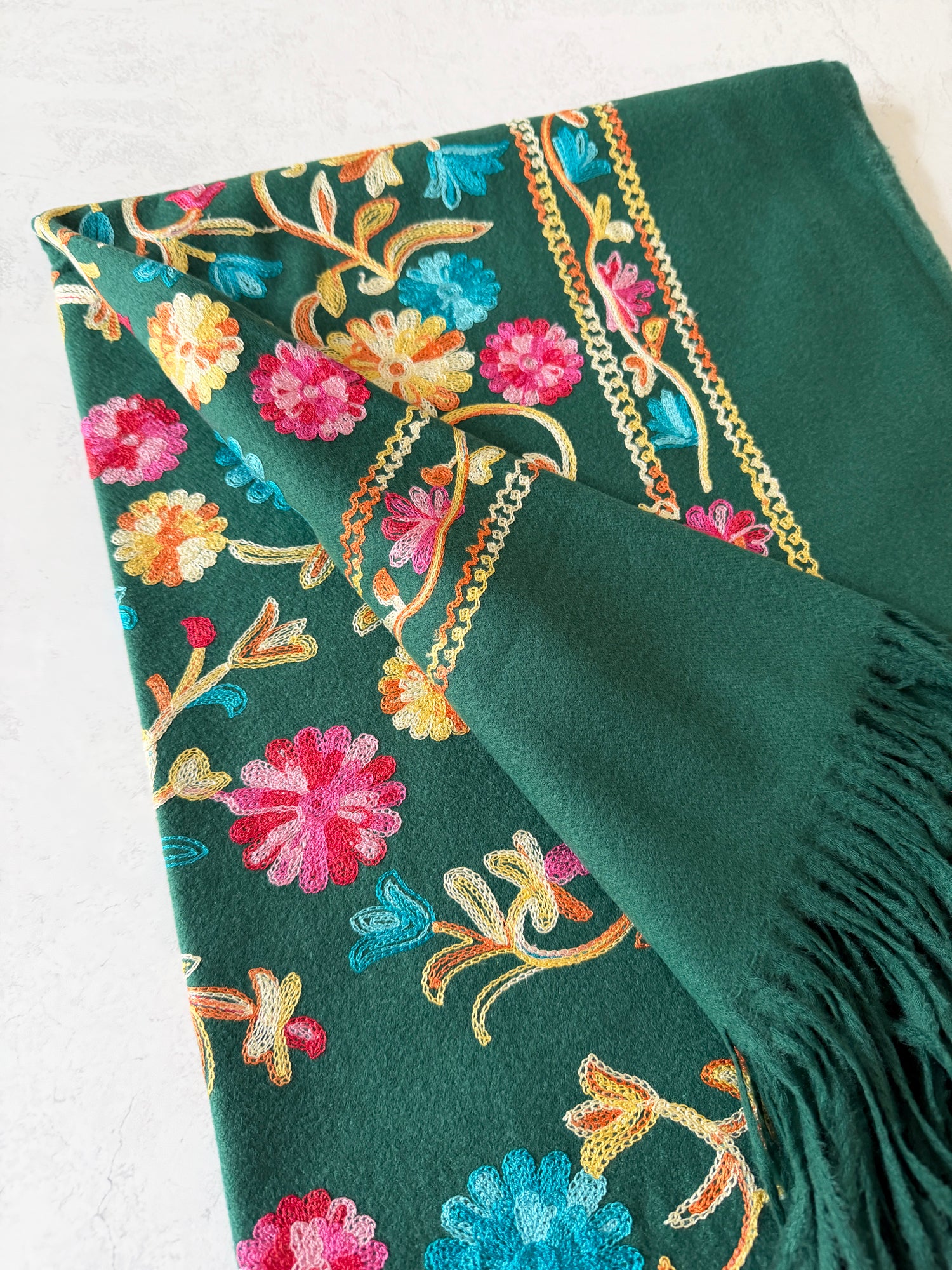 LARGE GREEN FLOWER PRINT CASHMERE COTTON BLEND WINTER SHAWL BLANKET SCARF