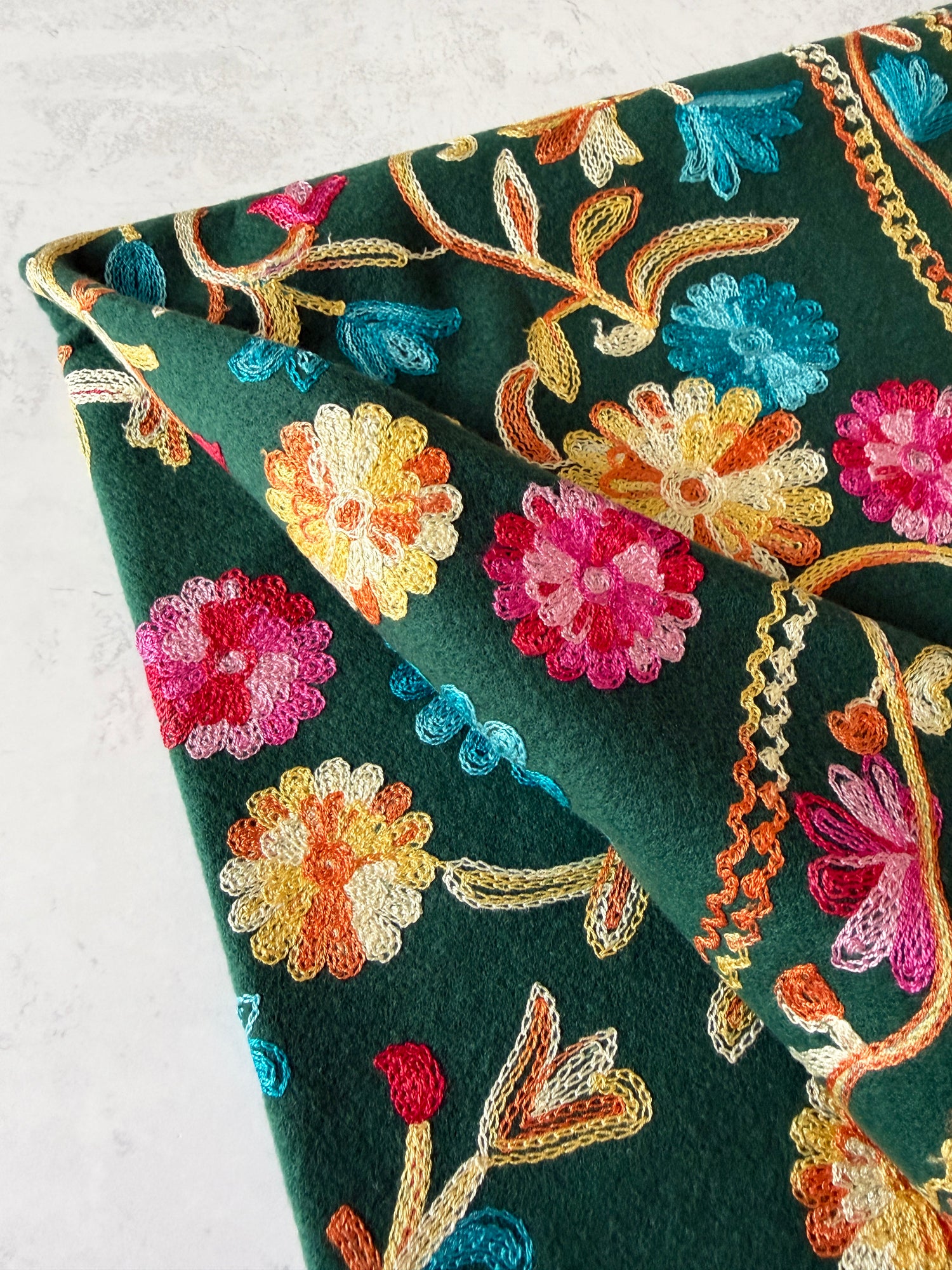 LARGE GREEN FLOWER PRINT CASHMERE COTTON BLEND WINTER SHAWL BLANKET SCARF