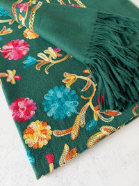 LARGE GREEN FLOWER PRINT CASHMERE COTTON BLEND WINTER SHAWL BLANKET SCARF