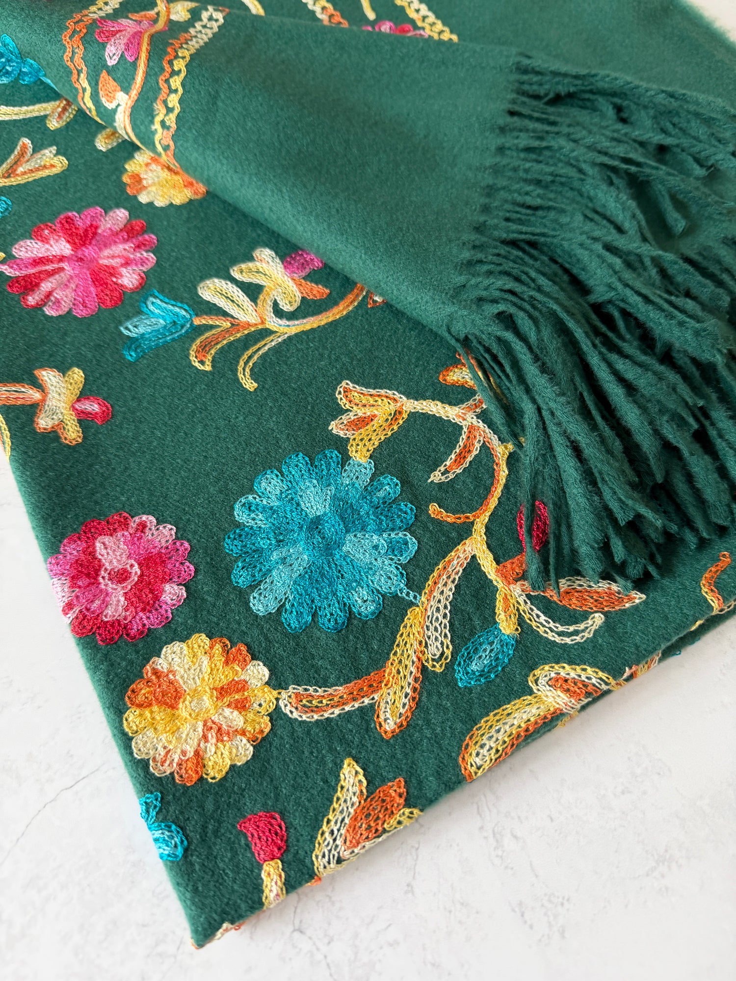 LARGE GREEN FLOWER PRINT CASHMERE COTTON BLEND WINTER SHAWL BLANKET SCARF