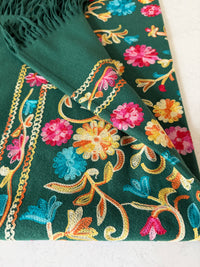 LARGE GREEN FLOWER PRINT CASHMERE COTTON BLEND WINTER SHAWL BLANKET SCARF