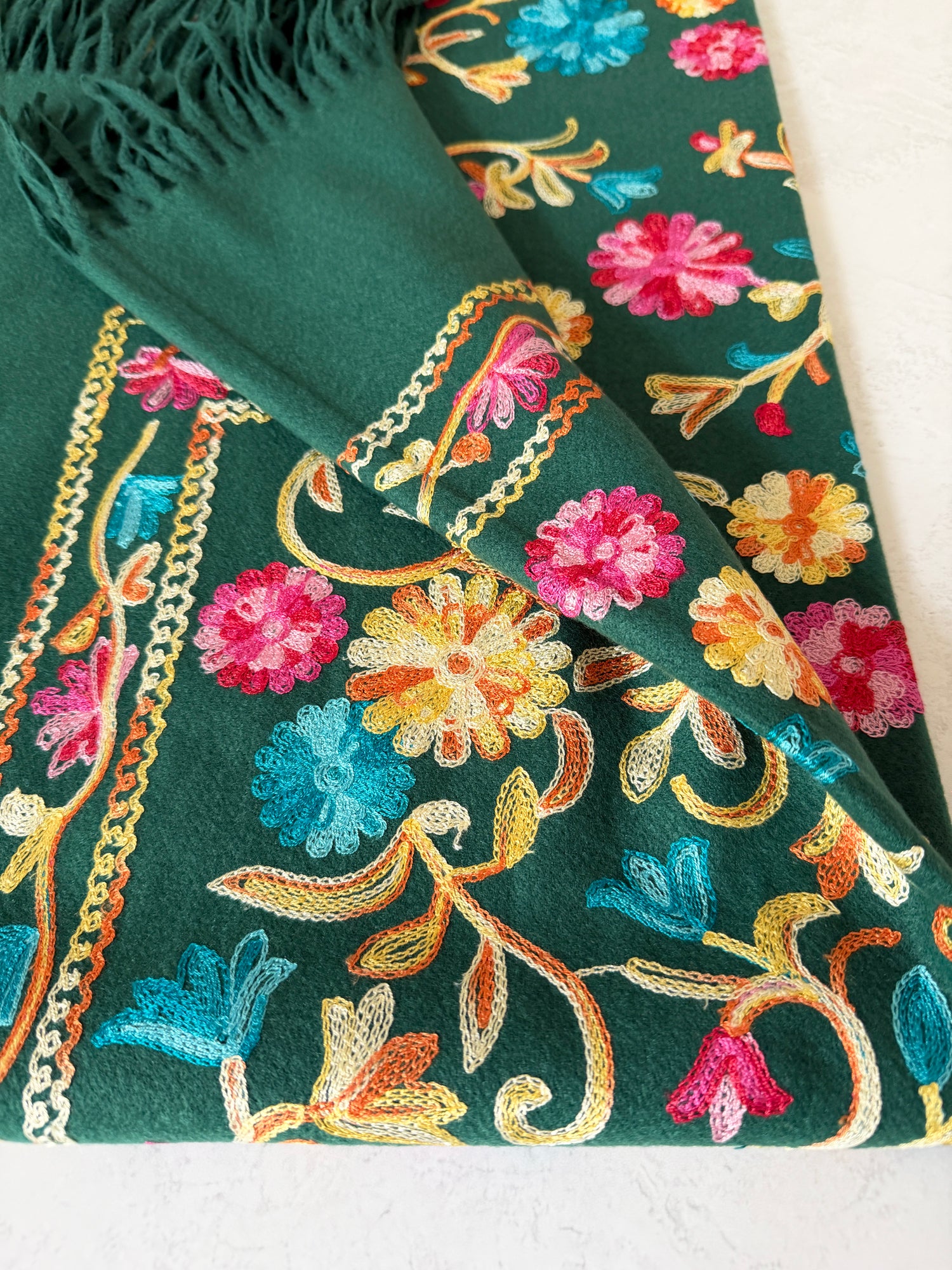 LARGE GREEN FLOWER PRINT CASHMERE COTTON BLEND WINTER SHAWL BLANKET SCARF