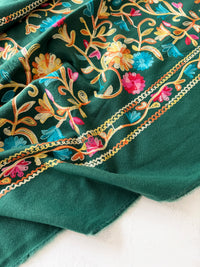 LARGE GREEN FLOWER PRINT CASHMERE COTTON BLEND WINTER SHAWL BLANKET SCARF