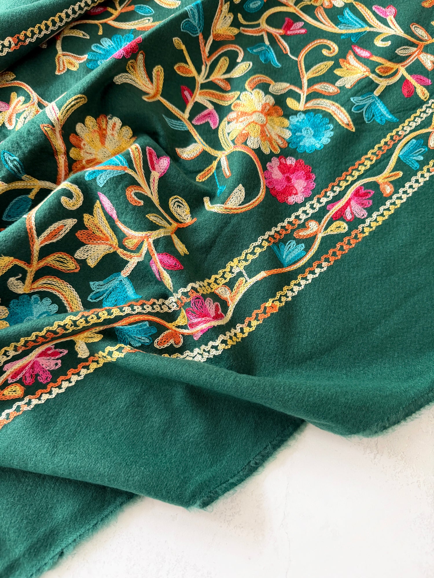 LARGE GREEN FLOWER PRINT CASHMERE COTTON BLEND WINTER SHAWL BLANKET SCARF