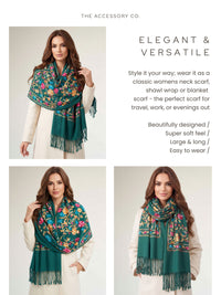 LARGE GREEN FLOWER PRINT CASHMERE COTTON BLEND WINTER SHAWL BLANKET SCARF