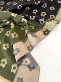LARGE GREEN FLOWER PRINT REVERSIBLE WINTER SHAWL BLANKET SCARF