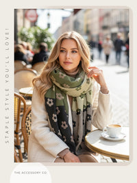 LARGE GREEN FLOWER PRINT REVERSIBLE WINTER SHAWL BLANKET SCARF