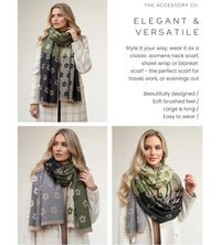 LARGE GREEN FLOWER PRINT REVERSIBLE WINTER SHAWL BLANKET SCARF