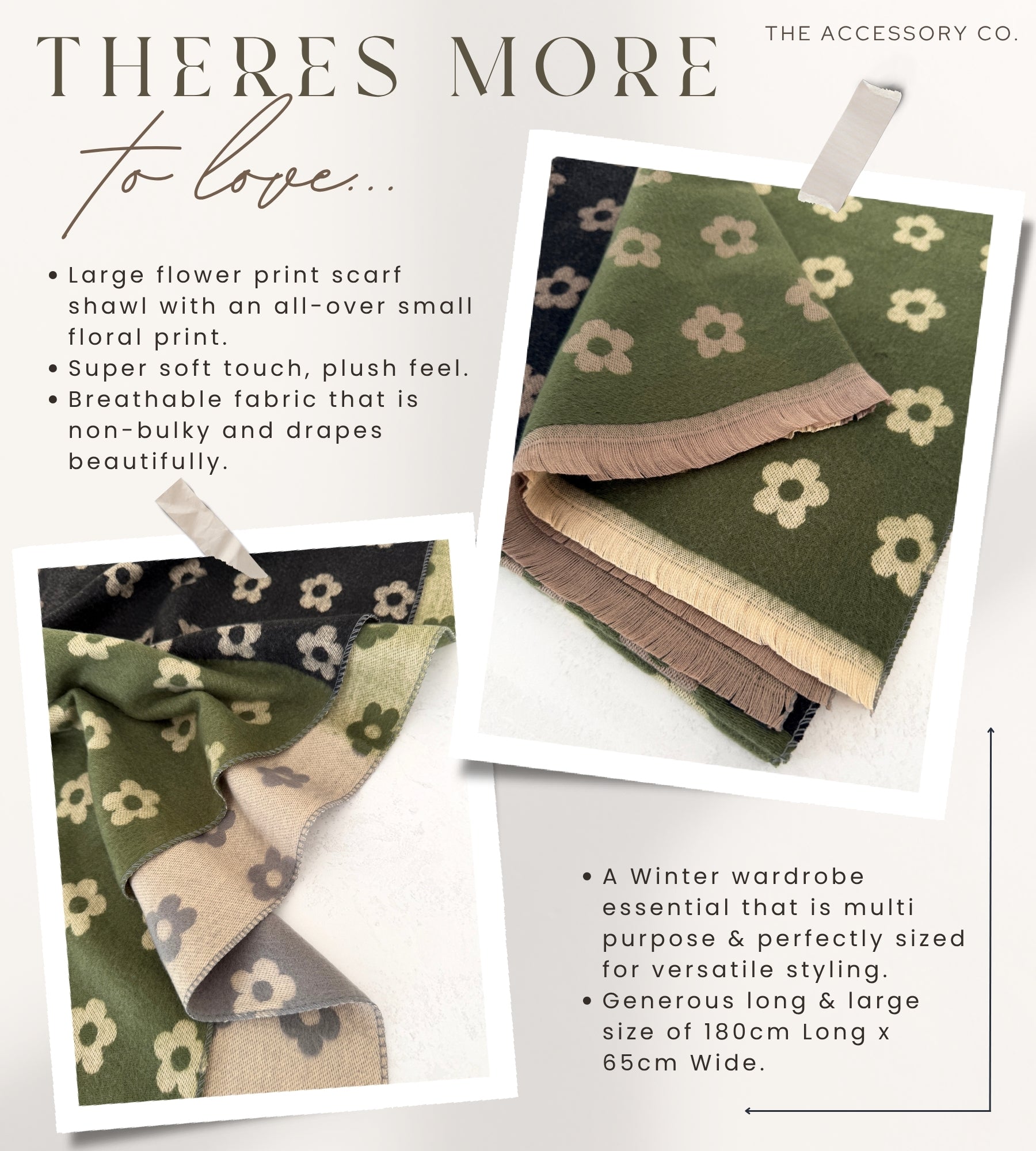 LARGE GREEN FLOWER PRINT REVERSIBLE WINTER SHAWL BLANKET SCARF