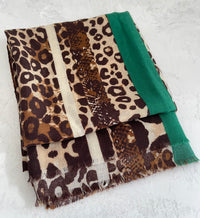 Green Snakeskin and Leopard Print Scarf