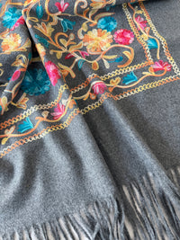 LARGE GREY FLOWER PRINT CASHMERE COTTON BLEND WINTER SHAWL BLANKET SCARF
