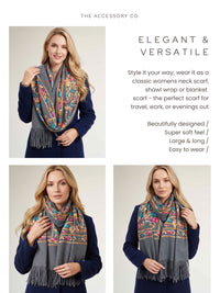 LARGE GREY FLOWER PRINT CASHMERE COTTON BLEND WINTER SHAWL BLANKET SCARF