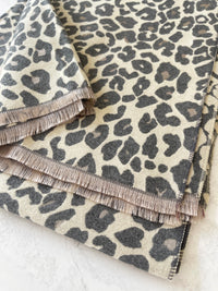 LARGE GREY LEOPARD PRINT REVERSIBLE WINTER SHAWL BLANKET SCARF