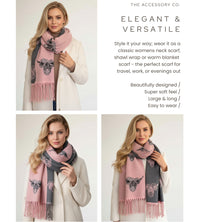 LARGE LIGHT PINK HIGHLAND COW CASHMERE REVERSIBLE SHAWL SCARF