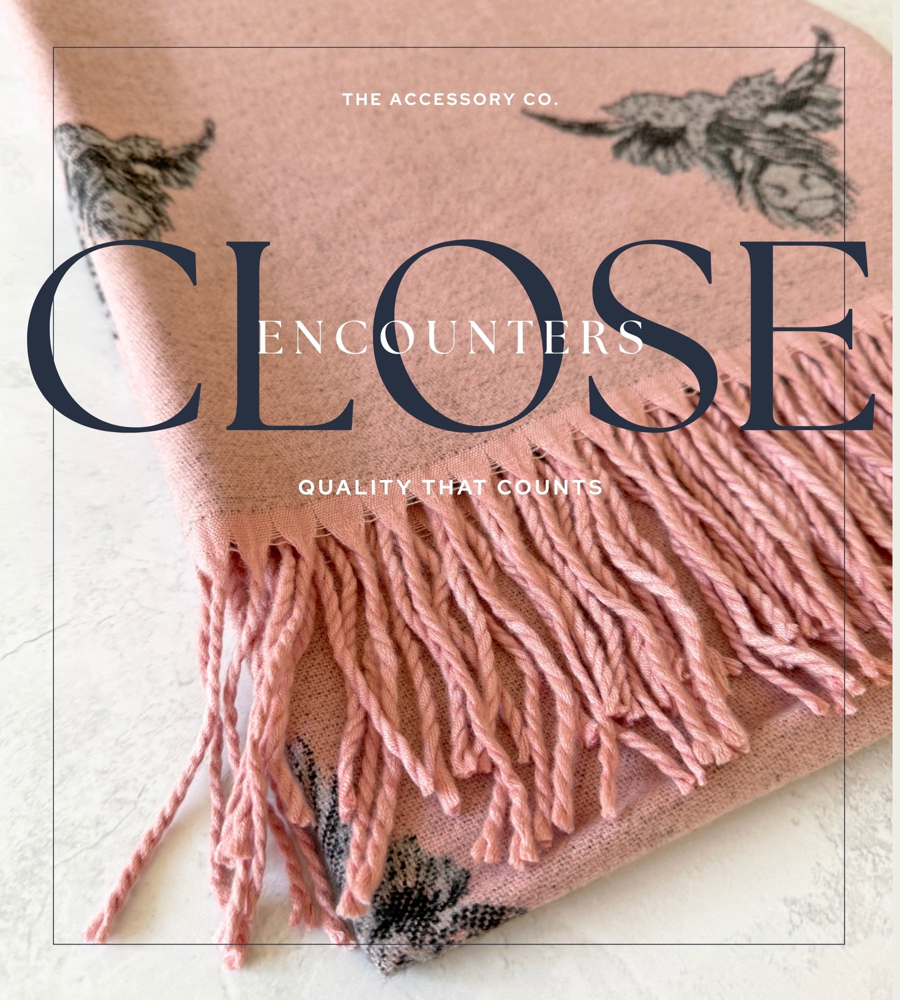 LARGE LIGHT PINK HIGHLAND COW CASHMERE REVERSIBLE SHAWL SCARF