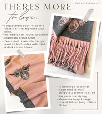 LARGE LIGHT PINK HIGHLAND COW CASHMERE REVERSIBLE SHAWL SCARF