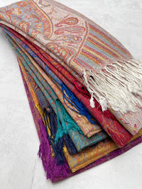 LARGE NAVY BLUE MULTI COLOUR PAISLEY PASHMINA SHAWL SCARF WRAP