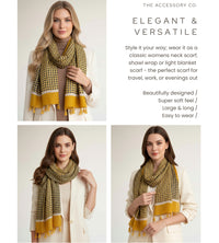 LARGE MUSTARD YELLOW DIAMOND PRINT SHAWL SCARF WITH TASSELS