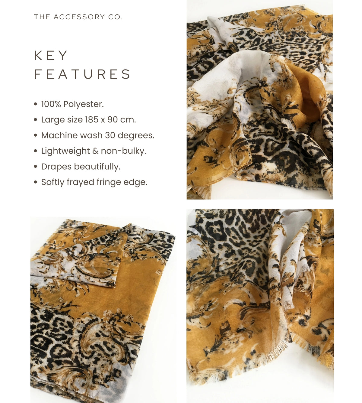 LARGE MUSTARD YELLOW VINTAGE LEOPARD PRINT SHAWL SCARF