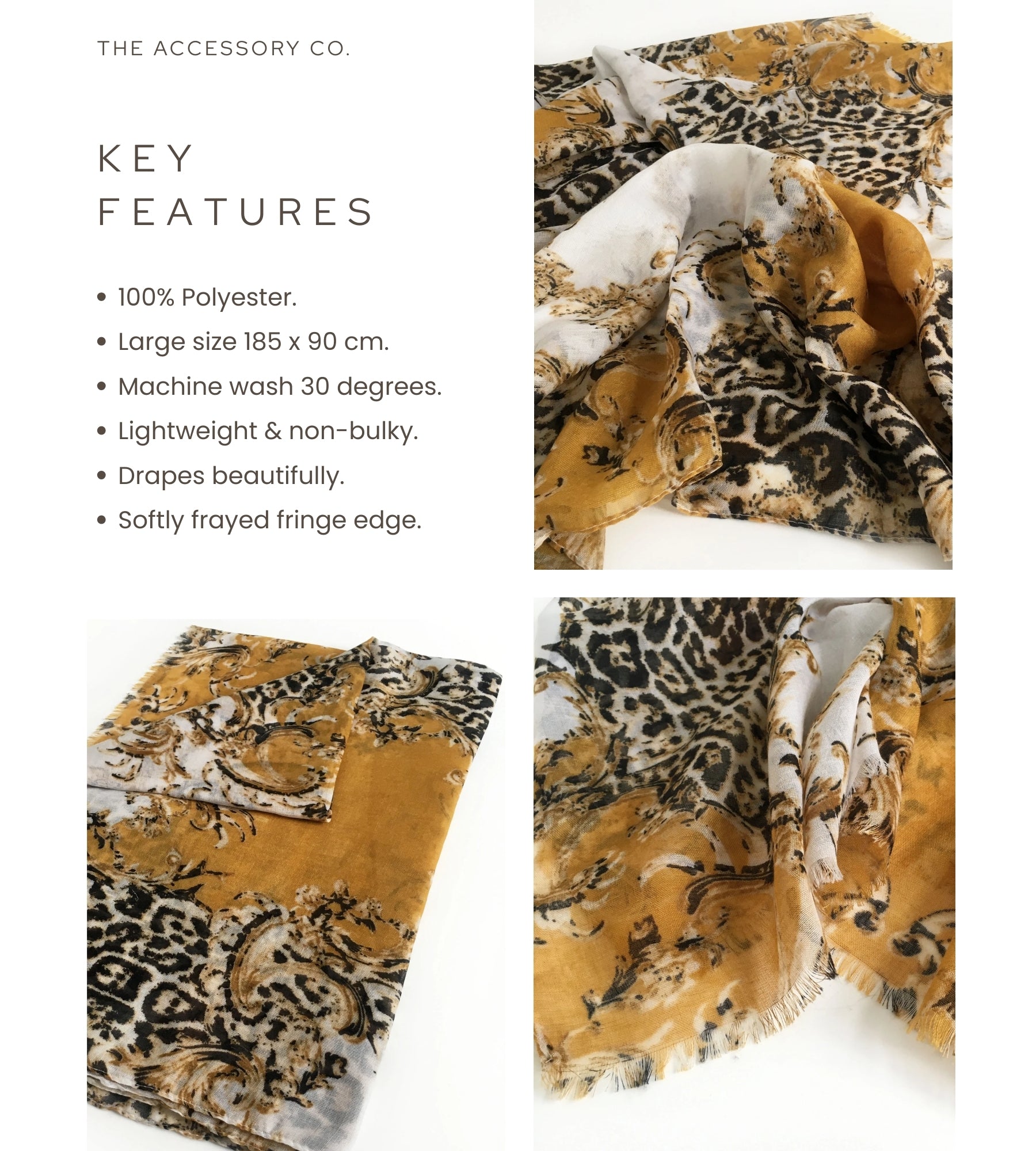 LARGE MUSTARD YELLOW VINTAGE LEOPARD PRINT SHAWL SCARF