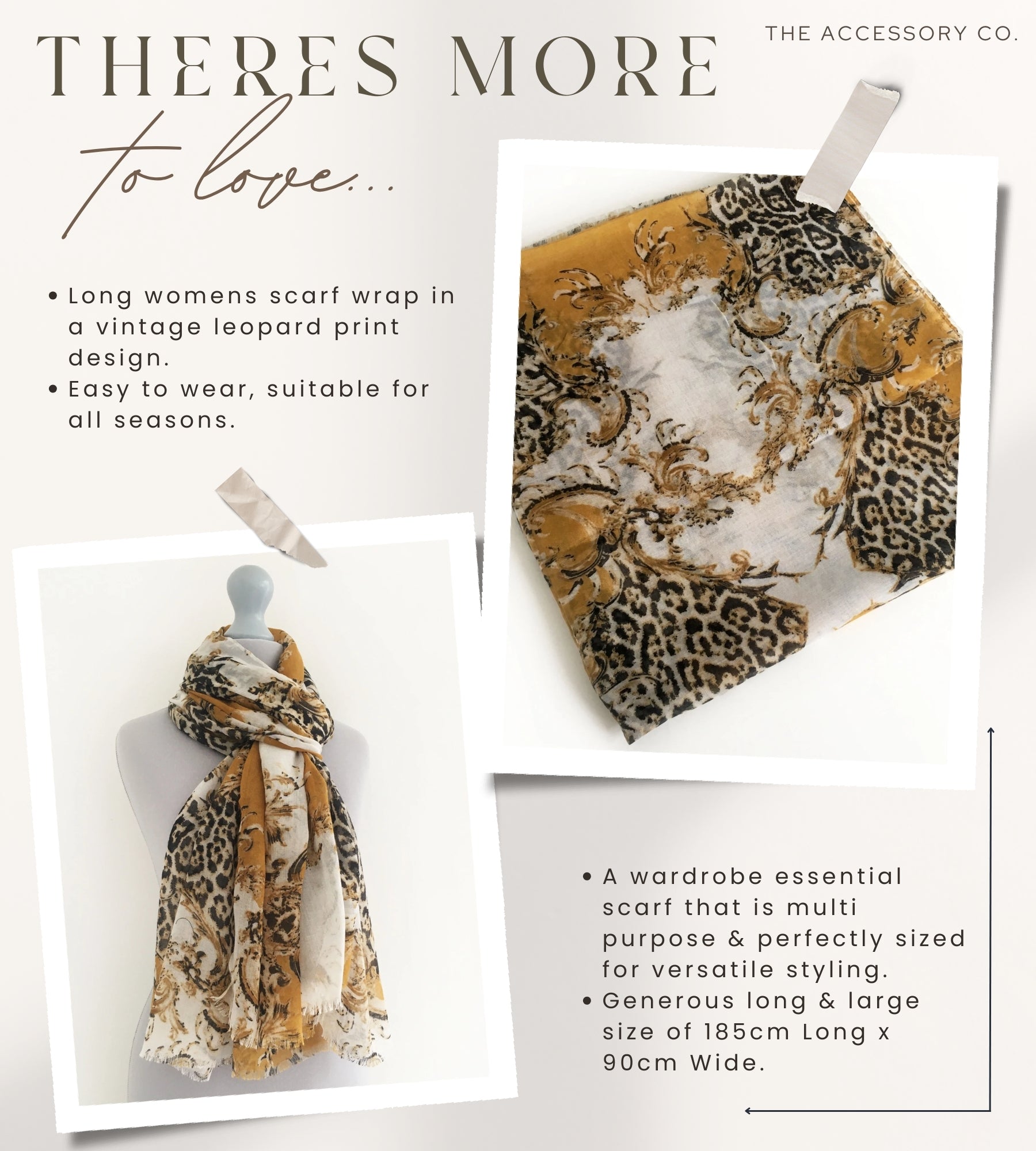 LARGE MUSTARD YELLOW VINTAGE LEOPARD PRINT SHAWL SCARF