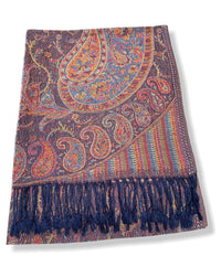 LARGE NAVY BLUE MULTI COLOUR PAISLEY PASHMINA SHAWL SCARF WRAP