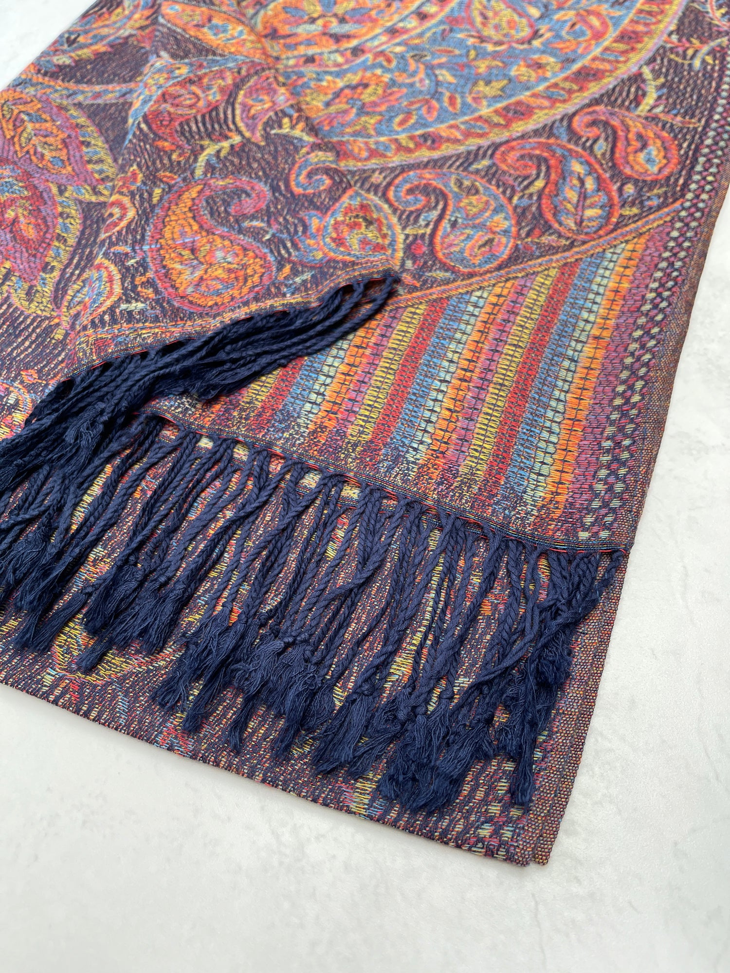 LARGE NAVY BLUE MULTI COLOUR PAISLEY PASHMINA SHAWL SCARF WRAP