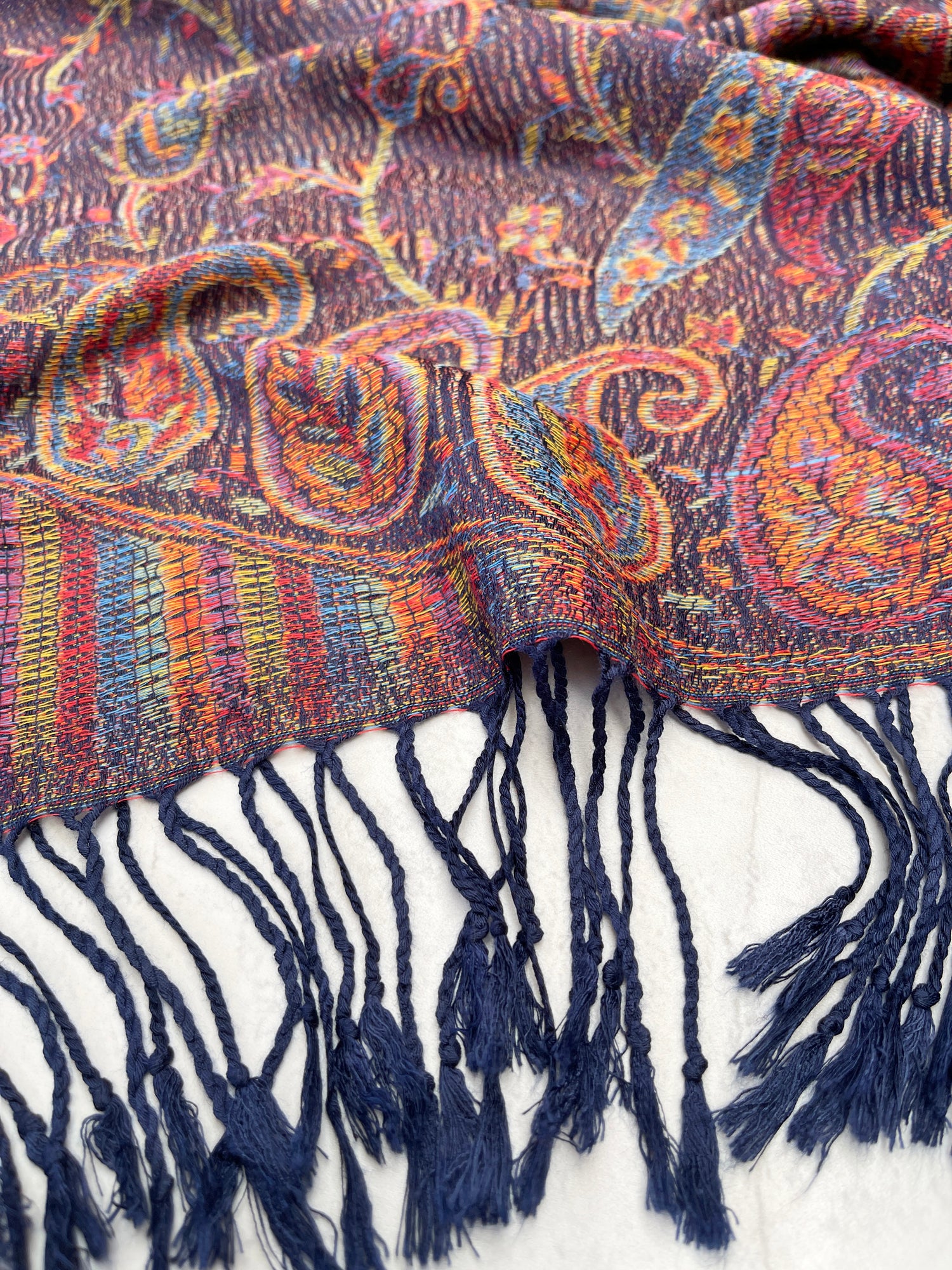 LARGE NAVY BLUE MULTI COLOUR PAISLEY PASHMINA SHAWL SCARF WRAP