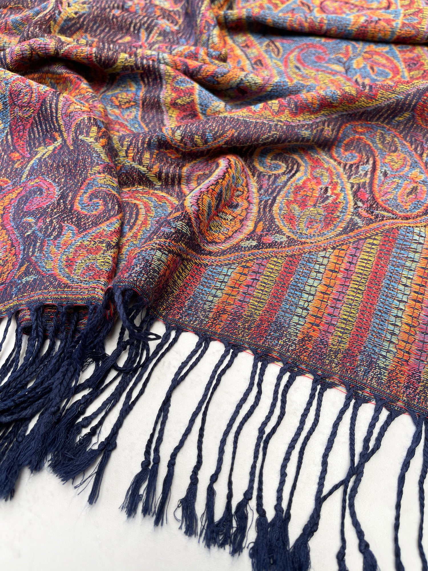 LARGE NAVY BLUE MULTI COLOUR PAISLEY PASHMINA SHAWL SCARF WRAP