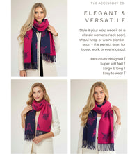 LARGE NAVY FUCHSIA HIGHLAND COW CASHMERE REVERSIBLE SHAWL SCARF