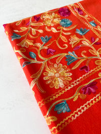 LARGE ORANGE FLOWER PRINT CASHMERE COTTON BLEND WINTER SHAWL BLANKET SCARF