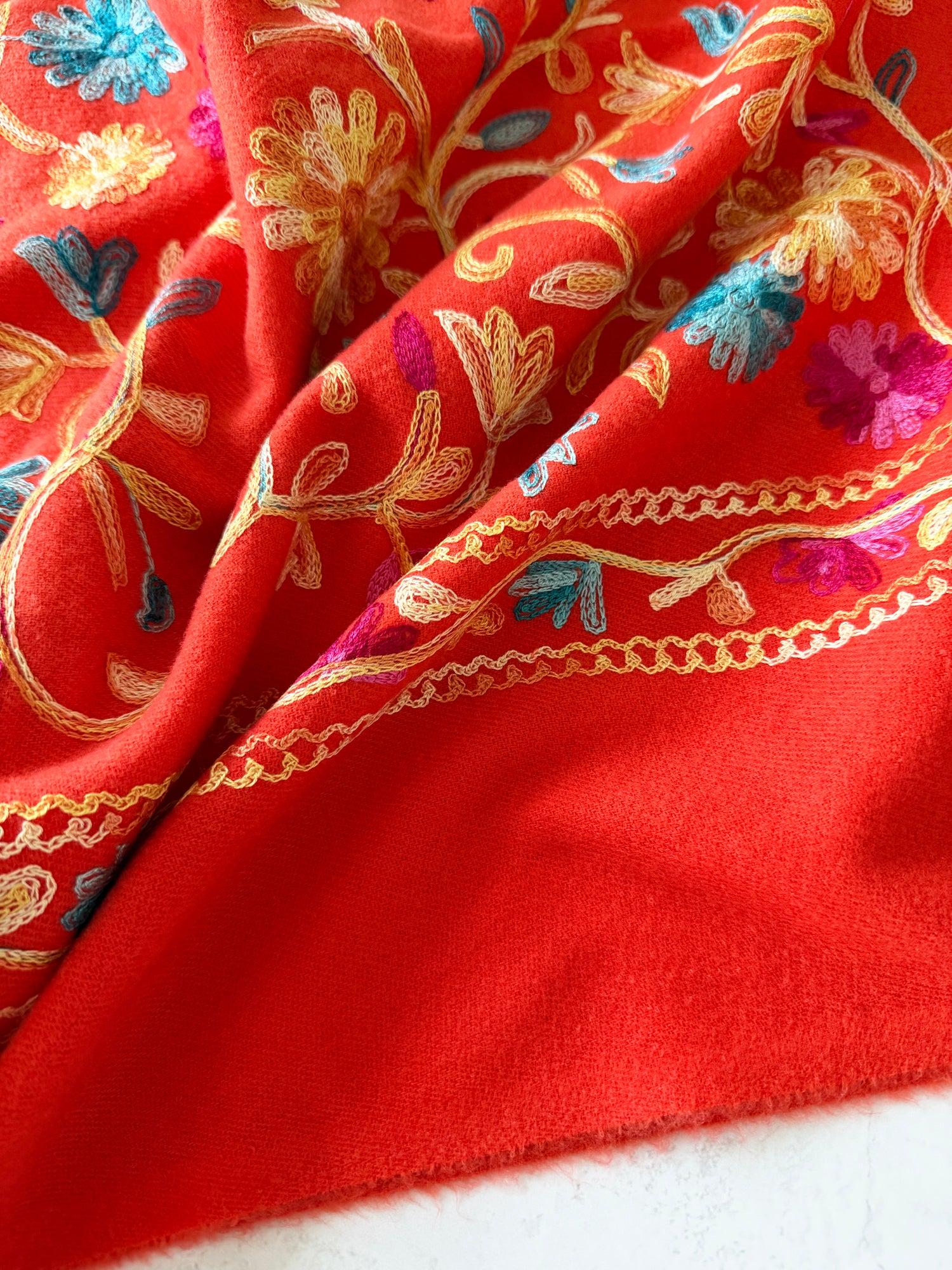 LARGE ORANGE FLOWER PRINT CASHMERE COTTON BLEND WINTER SHAWL BLANKET SCARF