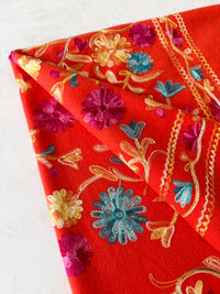 LARGE ORANGE FLOWER PRINT CASHMERE COTTON BLEND WINTER SHAWL BLANKET SCARF